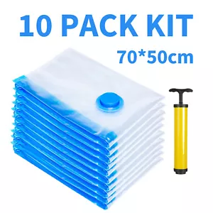 10 x Jumbo Vacuum Storage Bags Travel Space Saver Garment Seal Clothes Hand Pump - Picture 1 of 13