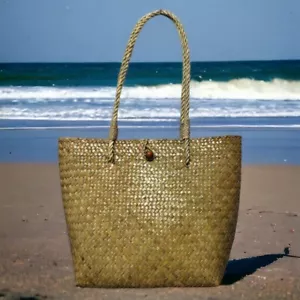 Women bag woven shoulder bag natural Papyrus weave (no lining) 10" - Picture 1 of 15