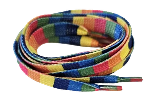 1x Pair Unisex Flat Rainbow Stripped Colour Print Shoe Boots Trainer Laces 120cm - Picture 1 of 6