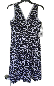 NWT ANNE KLEIN WHITE BLACK COTTON FLARE DRESS SIZE 12 $99 - Picture 1 of 2