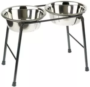 Dog High Stand - Double. Stainless Steel, Raised Dog Bowl, Non Slip. 4 Sizes - Picture 1 of 3