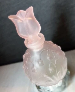 VTG Pink Art Nouveau Style Frosted Rose Lily Of The Valley Perfume Bottle - Picture 1 of 9