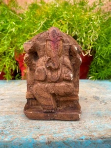 Ancient Old Sandstone Hand Carved Hindu God Ganesha Temple Sculpture Statue Rare - Picture 1 of 9