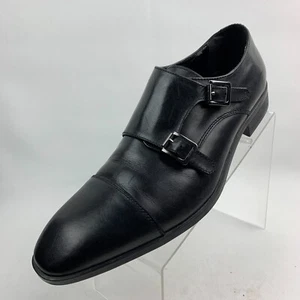 14th & Union Double Monk Strap Black Leather Cap Round Toe Shoes Size 12M - Picture 1 of 11