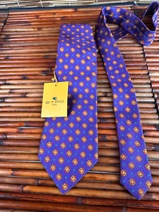 Etro Krawatte 100 % Seide lila orange gold gepunktet 3,75 Zoll Made in Italy Neu mit Etikett - Bild 1 von 5