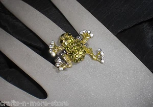 Antiker Zinn grün/schwarz/klar Strass Frosch Stretch Ring - Bild 1 von 4