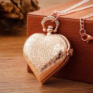 Women Love Pocket Watch Antique Steampunk Vintage Quartz Pocket Watch Rose Gold - Picture 1 of 7