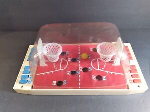 Vintage Epoch Co Table Top Basketball Game Pop-up Ball Blue Buttons Red Court