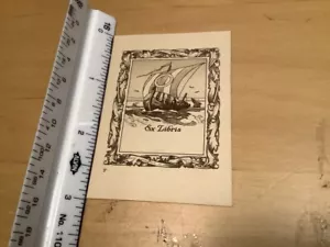 Original BOOKPLATE - ex-libris -- UNUSED w sailing ship - Imagen 1 de 2