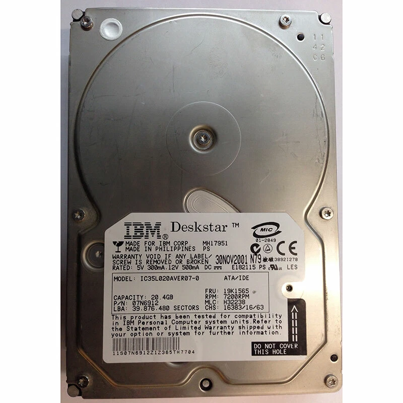 07N6912 - IBM 20GB 7200 RPM IDE 3.5" HDD - Image 1 of 1