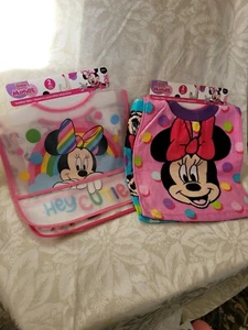 DISNEY MINNEY MOUSE INFANT TODDLER BIBS 4 BIBS 2 TERRY CLOTH 2 VINYL NEW W TAGS - Picture 1 of 9