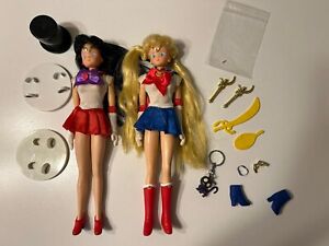 Vintage 11.5” Sailor Moon Doll Lot Barbie Irwin Bandai 2000 Stands + Extras