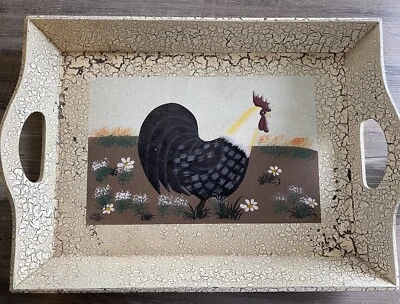 Serving Tray with Handles Farmhouse~Country~Rustic~Rooster Picture~Retro - Image 1 of 4
