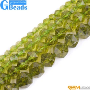 Gefärbt Facettiert Grün Peridot Kristall Quarz Polygonal Perlen 15 Zoll Strang - Bild 1 von 23