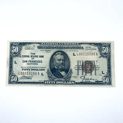 1929 $50 Federal Reserve Bank Note San Francisco CA    CB300 - Image 1 of 2