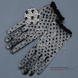 Guantes de ganchillo de filete de nylon elástico delicado con lentejuelas y cuentas - Imagen 1 de 3