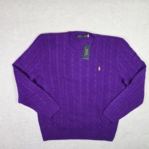 Polo Ralph Lauren lila Zopfmuster Rundhalsausschnitt Wolle Kaschmir Pullover Herren 2XL - Bild 1 von 7