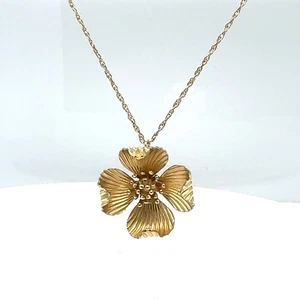 Krementz Gold gefüllt 18 Zoll Halskette mit Hartriegel Blume Anhänger - Bild 1 von 9