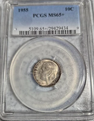 (3) Monedas de diez centavos Roosevelt 1955-P 90 % plata MS65+MS66 clasificadas por PCGS  Foto 1 de 4