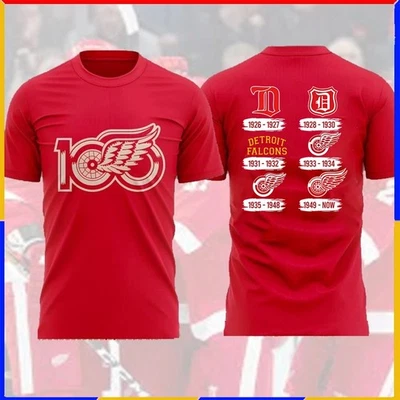 LO ÚLTIMO NUEVO - Detroit Red Wings 100 Aniversario Talla Completa S_5XL Logo Regalo Para Fans Foto 1 de 4