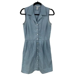 Vintage Talbots Light Wash Denim Button Front Sleeveless Cotton Dress Womens 4 - Picture 1 of 5