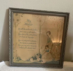 VINTAGE 1930'S MOTHER DEAR MOTTO Wood FRAMED PRINT APOL. TO CHITTENDEN - Picture 1 of 12