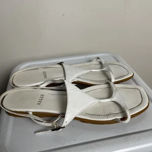 Bally Patrai White Leather Sandals Flats EU 39 Silver Buckle Made In Italy - Bild 1 von 10