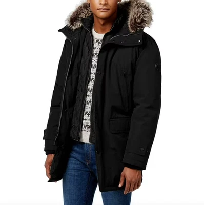 Michael Kors Mens Tall Heavyweight Parka Winter Coat With Fur Trim Hoodie Large - Image 1 of 4