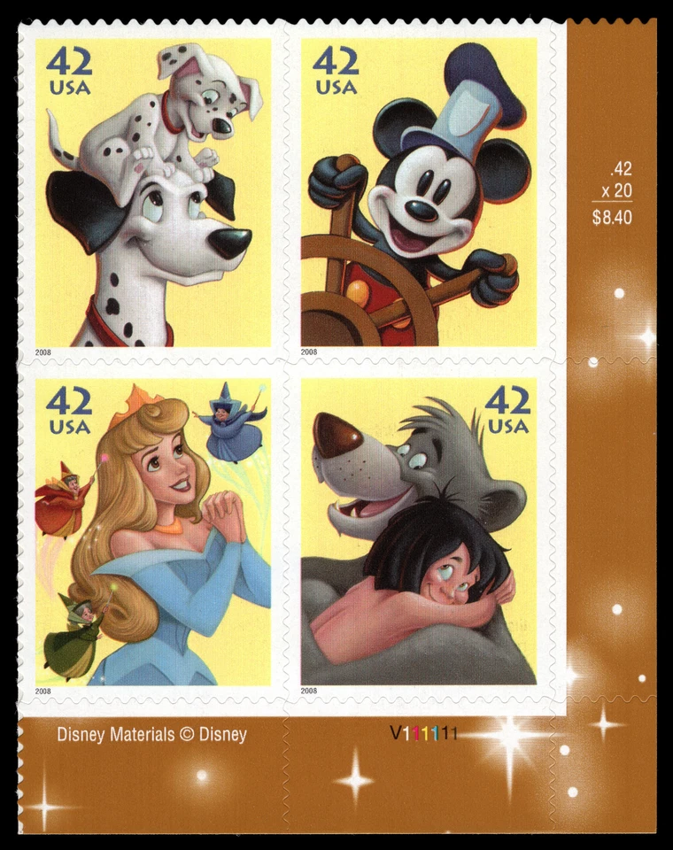 US Scott # 4345a, The Art of Disney Immagination Plate Block 2008 42¢ Stamps MNH - Image 1 of 1