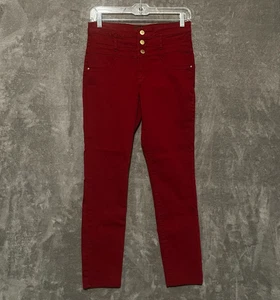 Refuge Womens High Rise Stretch Denim Super Skinny 3 Button Jeans Red Size 10 - Picture 1 of 4