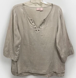 St. Tropez West 100% Leinen 3/4 Arm Beige Tunika Damen Gr. XL  - Bild 1 von 7
