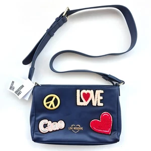 Love Moschino Umhängetasche Handtasche Navy Patches Neu Mit Etikett - Bild 1 von 9