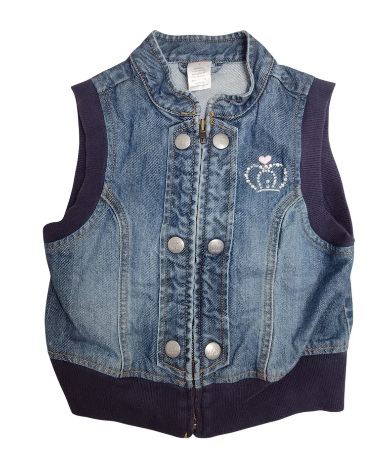 Chaleco Vaquero Gymboree Y2K Niñas Talla 7 Cremallera Completa Corona Bordada De Colección Azul Foto 1 de 4
