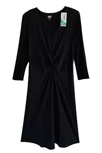 Lands' End, abito nero pullover centro increspato con elastico, taglia M alto - Foto 1 di 5