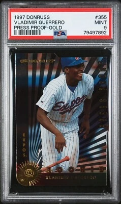 PSA 9 Vladimir Guerrero 1997 Donruss Prueba de Prensa Oro Novato/500 Troquelado POP 2 Foto 1 de 2