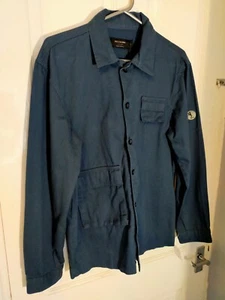 °RELIGION° Navy blue buttoned shirt top long sleeve skeleton badge pockets - Picture 1 of 6