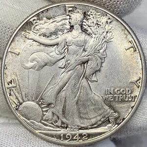 1942 50C Walking Liberty Half Dollar ||| höhere Qualität und schöne Tönung! - Bild 1 von 2