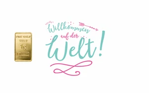 1,0 Gramm Feingold Motivkarte Geburt "Willkommen auf der Welt" Goldbarren /999,9 - Bild 1 von 3