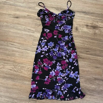 Vestido sin Mangas De Colección La Belle Para Mujer XS Y2K 90s Negro Púrpura Floral Volantes EE. UU. Foto 1 de 4