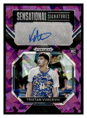 2023 Prizm Draft Picks #SS-TVK Tristan Vukcevic Sensational Sigs Purple Ice #/99 - Image 1 of 2