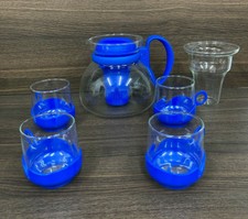 Striking Blue Vintage / Retro 1980's Tea Infuser Tea Pot & 4 Cups