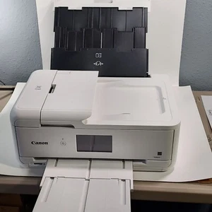 Canon PIXMA TS9521C All-in-One Inkjet Printer (White) Tested Working w/ Cords - Picture 1 of 18