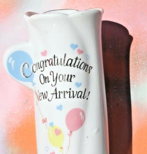 Congratulations on Your New Arrival BABY Teddybear Balloons VASE, 7" tall  - Picture 1 of 9