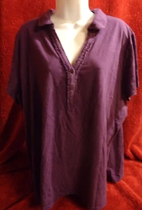 WOMENS JMS (JUST MY SIZE) 3X PURPLE 100% COTTON PULLOVER S/S TOP PARTIAL BUTTON - Picture 1 of 7