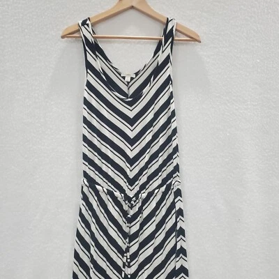 Maxi vestido sin mangas Caslon para mujer talla 8 negro blanco espiga rayas con corbata frontal Foto 1 de 4