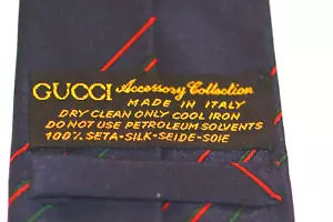 Gucci . Navy Blue Red and Green Stripes. 100% Silk. Widest 3 1/4 - Picture 1 of 7