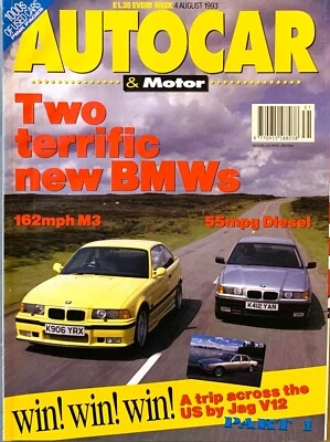 AUTOCAR MAGAZINE 04-AUG-93 - BMW M3 E36, Jaguar XJ12, Lotus Esprit Sport 300 - Image 1 of 4