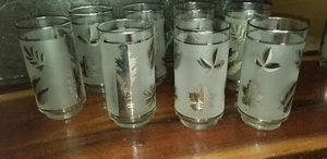 Vtg Libby Glasses Silver Leaf Frosted Tumbler set of 8 MCM 5 1/2" - Picture 1 of 15