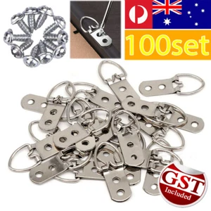 10/50/100x D-Ring Hanger Painting Picture Frame Triangle Hanging Hooks + Screw - Picture 1 of 11