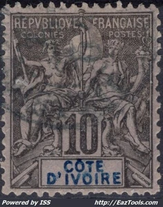 COTE D'IVOIRE TYPE GROUPE 10c NOIR SUR LILAS N° 5 AVEC OBLITERATION - Picture 1 of 2